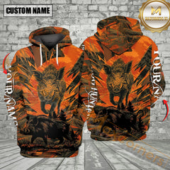 Maxcorners Custom Name Blaze Orange Camo Hog Hunting All Over Print Shirt Best Gift For Hunter