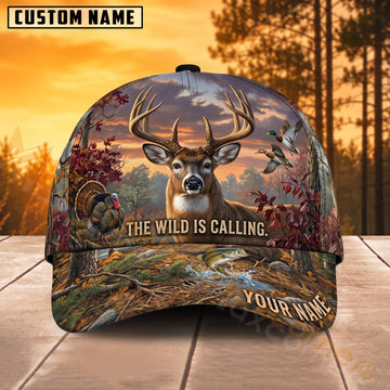 Maxcorners Deer Hunting Wild Is Calling Autumn Forest Personalized Name 3D Cap