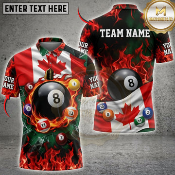 Maxcorners Billiards Canadian Flag Flaming 8 Ball And Red Lightning Personalized Name 3D Unisex Shirt