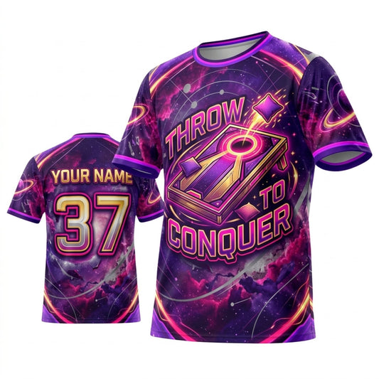 Maxcorners Cornhole Neon Purple Lightning Personalized Name 3D Unisex Shirt