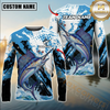 Maxcorners Fishing Blue Splash Graphic Design Sun Protection Personalized Name, Team Name Long Sleeve Shirt