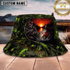 Maxcorners Fishing Red Black Camo Fishing Design with Splash Personalized Name 3D Bucket Hat (13 Fish Species)
