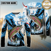 Maxcorners Fishing Blue Splash Graphic Design Sun Protection Personalized Name, Team Name Long Sleeve Shirt