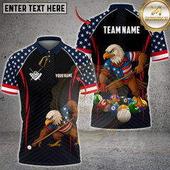 Maxcorners Billiards Sport American Eagle Playing Pool Stars Stripes Personalized Name 3D Unisex Shirt