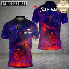 Maxcorners Bowling Flame Grim Reaper With Fire Wolf Multicolor Customized Name, Team Name 3D Shirts