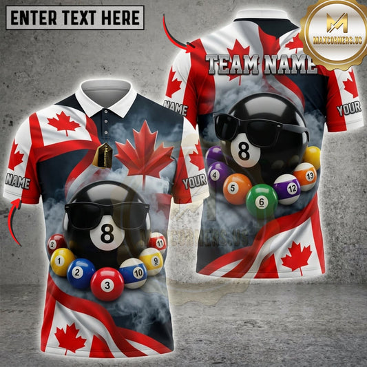 Maxcorners Billiards Canadian Flag Black 8 Ball And Patriotic Maple Leaf Personalized Name 3D Unisex Shirt
