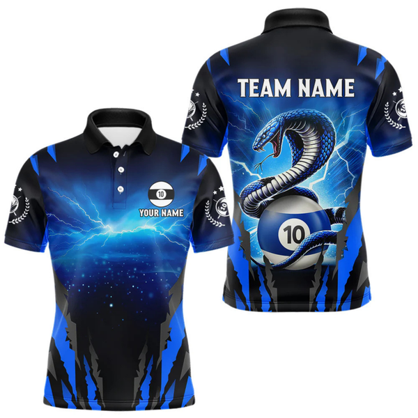 Maxcorners Personalized 10 Ball Thunder Lightning Cobra Snake Men Billiard Shirts, 10 Ball Pool Team Jersey  LM1805