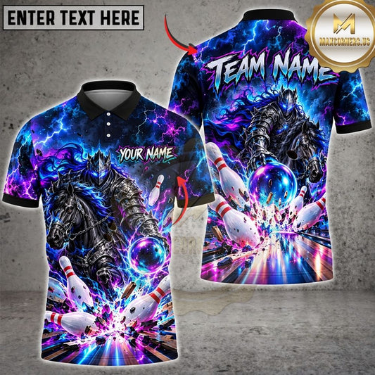 Maxcorners Bowling Armored Knight Horse Galaxy Cosmic Energy Lightning Pins Strike Artwork Multicolor Customized Name, Team Name 3D Shirts