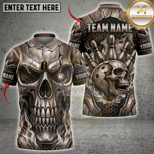 Maxcorners Bowling Silver Steel Skull Industrial Gear Dartboard Multicolor Customized Name, Team Name 3D Shirts ( 4 Colors )