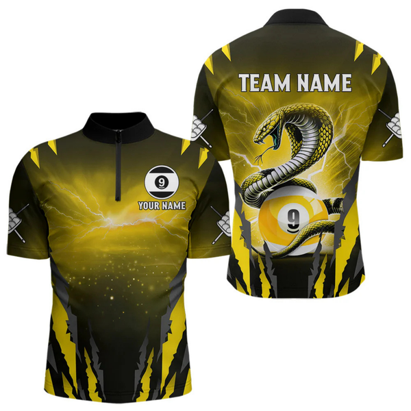 Maxcorners Personalized 9 Ball Thunder Lightning Cobra Snake Men Billiard Shirts, 9 Ball Pool Team Jerseys LM1805