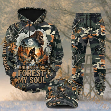 Maxcorners Hunting Forest Is My Soul Deer Mountain Camo Personalized 3D Combo Hoodie, Sweatpants Set & Cap
