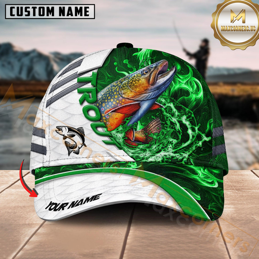 Maxcorners Fishing White Green Lava Sport Personalized Name Classic 3D Cap Personalized Cap (13 Breeds)