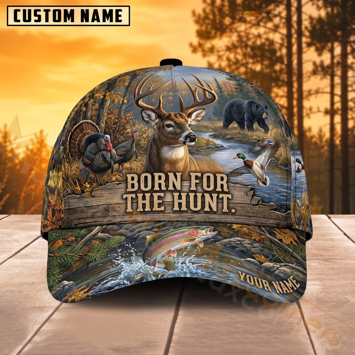 Maxcorners Hunting Born For The Hunt Wildlife Collage Personalized Name 3D Cap