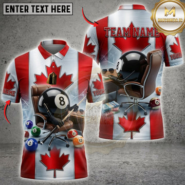 Maxcorners Billiards Canadian Flag Metallic 8 Ball And Red Maple Leaf Personalized Name 3D Unisex Shirt
