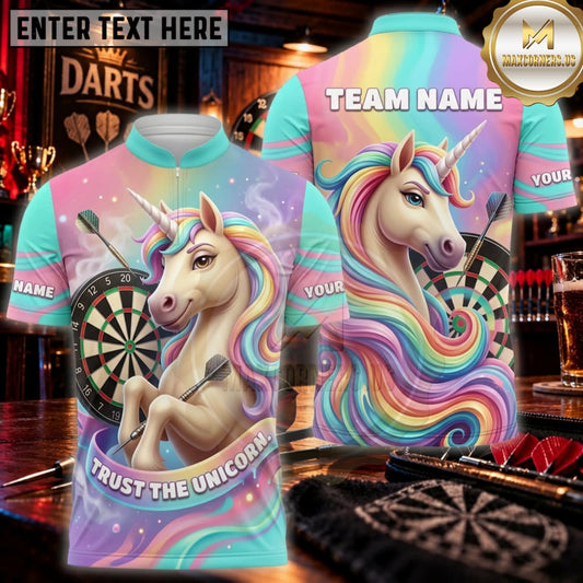 Maxcorners Darts Pastel Rainbow Unicorn Fantasy Personalized Name 3D Unisex Shirt