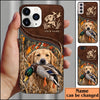 Maxcorners Duck Hunting Golden Retriever Brown Leather Hunting Badge Personalized Name 3D Phone Case - Yellow Labrador Retriever