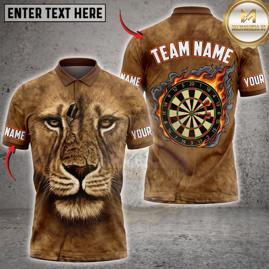 Maxcorners Darts Fierce Lion Face Golden Classic Dartboard Personalized Name 3D Unisex Shirt