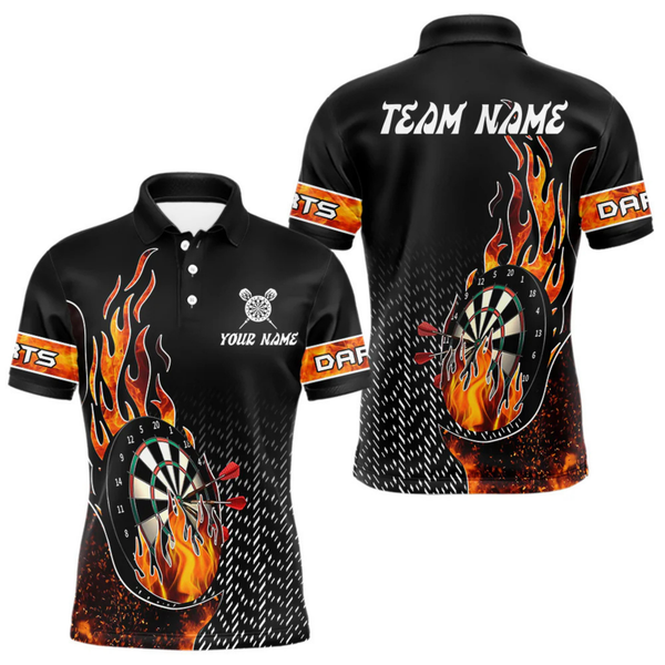 Maxcorners Men's Custom Darts Shirt With Flame Dartboards And Red Dart Arrows LM1605