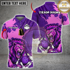 Maxcorners Bowling Roaring Lion Strike Multicolor Customized Name, Team Name 3D Shirts