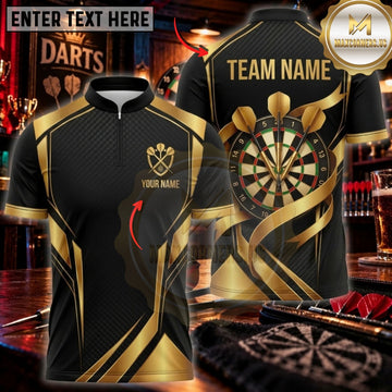 Maxcorners Darts & Premium Dartboard Gold Emblem Graphic Customized Name, Team Name 3D Shirts