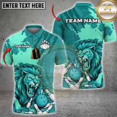 Maxcorners Bowling Roaring Lion Strike Multicolor Customized Name, Team Name 3D Shirts