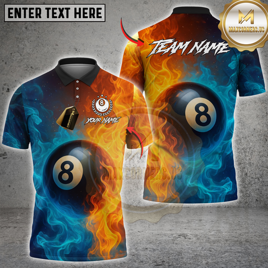 Maxcorners Billiard 8-Ball Fire and Ice Pool Multicolor Customized Name, Team Name 3D Shirt