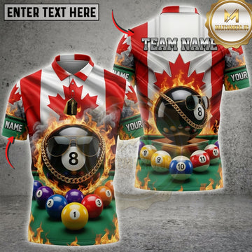 Maxcorners Billiards Canadian Flag Green Pool Table And Black 8 Ball Personalized Name 3D Unisex Shirt
