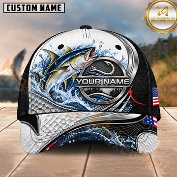 Maxcorners Fishing Graphic Jumping Fish Tribal Texture Customized Name 3D Cap
