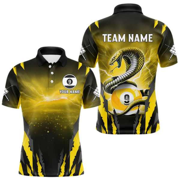 Maxcorners Personalized 9 Ball Thunder Lightning Cobra Snake Men Billiard Shirts, 9 Ball Pool Team Jerseys LM1805
