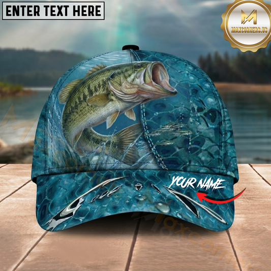 Maxcorners Fishing Ocean Blue Underwater Texture Personalized 3D Cap (12 Fish Species)
