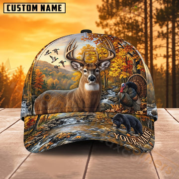 Maxcorners Deer Hunting Autumn Forest Buck Personalized Name 3D Cap