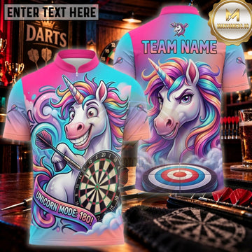 Maxcorners Darts Vibrant Pink Blue Unicorn Graffiti Personalized Name 3D Unisex Shirt