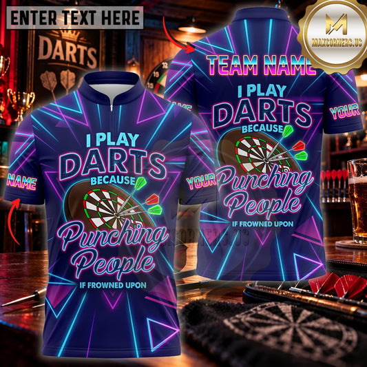 Maxcorners Darts I Play Darts Funny Neon Purple Quote Personalized Name 3D Unisex Shirt