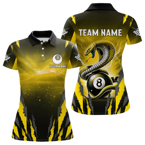 Maxcorners Personalized Thunder Lightning Cobra Snake Men Billiard Shirts, 8 Ball Billiard Team Jersey|Yellow LM1805