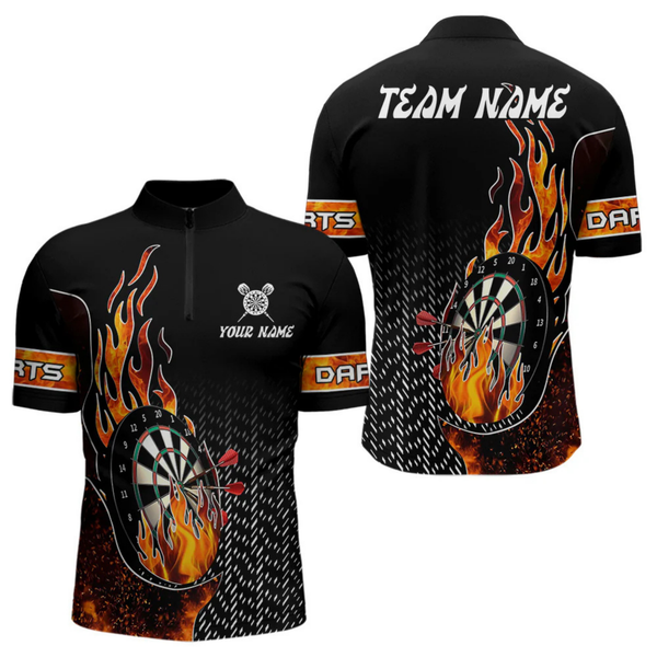 Maxcorners Men's Custom Darts Shirt With Flame Dartboards And Red Dart Arrows LM1605