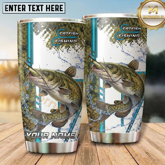 Maxcorners Fishing Tumbler White Blue Vintage Racing Design Personalized Name Tumbler (13 Species)