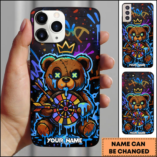 Maxcorners Darts Graffiti Teddy Bear Dartboard Multicolor Personalized Name 3D Phone Case