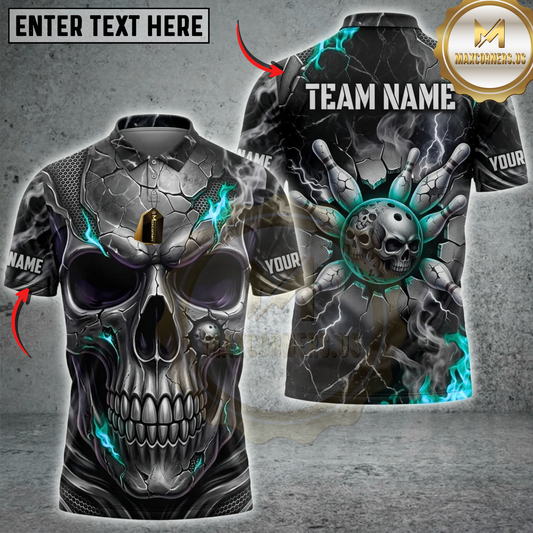 Maxcorners Bowling Smoky Inferno Skull Mechanical Gear Dartboard Multicolor Customized Name, Team Name 3D Shirts ( 4 Colors )