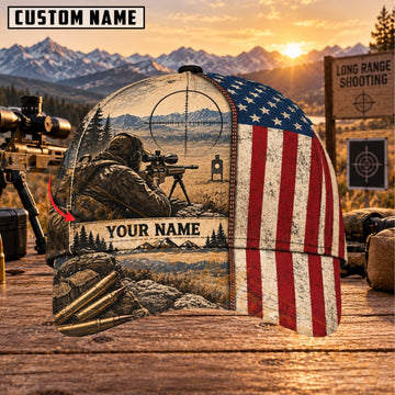 Maxcorners Long Range Shooting Patriotic Sniper Scene Personalized Name 3D Cap