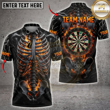 Maxcorners Darts Flaming Skeleton Black Orange Classic Dartboard Personalized Name 3D Unisex Shirt