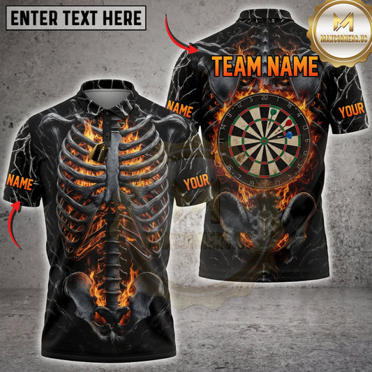 Maxcorners Darts Flaming Skeleton Black Orange Classic Dartboard Personalized Name 3D Unisex Shirt