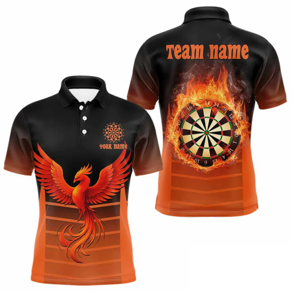 Maxcorners Men's Custom Darts Shirt With Amber Phoenix And Flame Dartboard, Darts Jersey LM1605