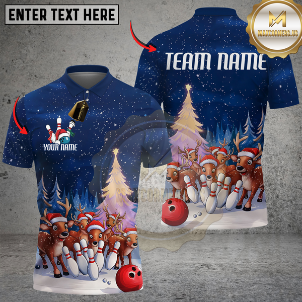 Maxcorners Custom Funny Christmas Reindeer Bowling Shirts Xmas Bowling Outfit Bowler Gifts
