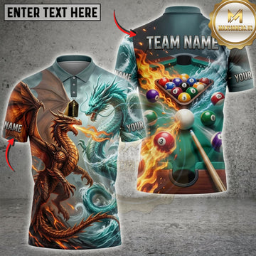 Maxcorners Billiards Fire And Water Dragon Green Pool Table Personalized Name 3D Unisex Shirt