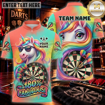 Maxcorners Darts Tropical Orange Unicorn 180 Fabulous Personalized Name 3D Unisex Shirt