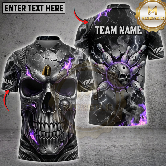 Maxcorners Bowling Smoky Inferno Skull Mechanical Gear Dartboard Multicolor Customized Name, Team Name 3D Shirts ( 4 Colors )