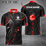 Maxcorners Bowling Ball & Pins Black Panther Pro Sport Jersey Multicolor Customized Name 3D Zipper Polo Shirt (6 Colors)