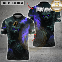 Maxcorners Bowling Dark Bear with Fiery Bowling Ball Multicolor Customized Name, Team Name 3D Shirts