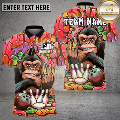 Maxcorners Bowling Shirt Cool Chimp Smoking Cigar Graffiti Art Multioptions Personalized Name, Team Name 3D Shirt (4 Colors)