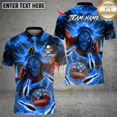 Maxcorners Bowling US Skull Liberty Design Multicolor Customized Name, Team Name 3D Shirts